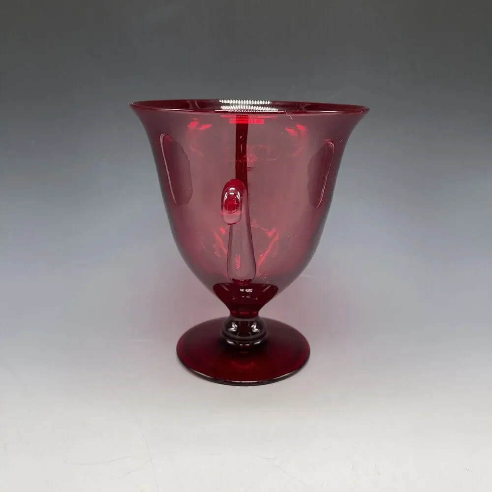 Vintage Glass Red Ruby‎ Trophy Pedestal Vase Handled MCM - Picture 6 of 16